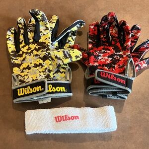 EUC Wilson Super Grip Gloves with White Headband Sz Y large Adult small